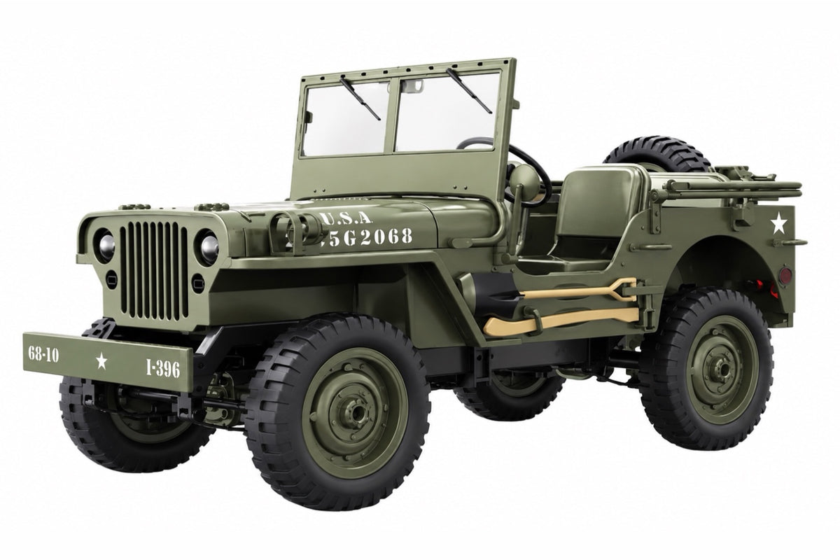 Crawler télécommandé Trooper 4×4 1/10 sans bâche, de trois quarts avant sur fond blanc