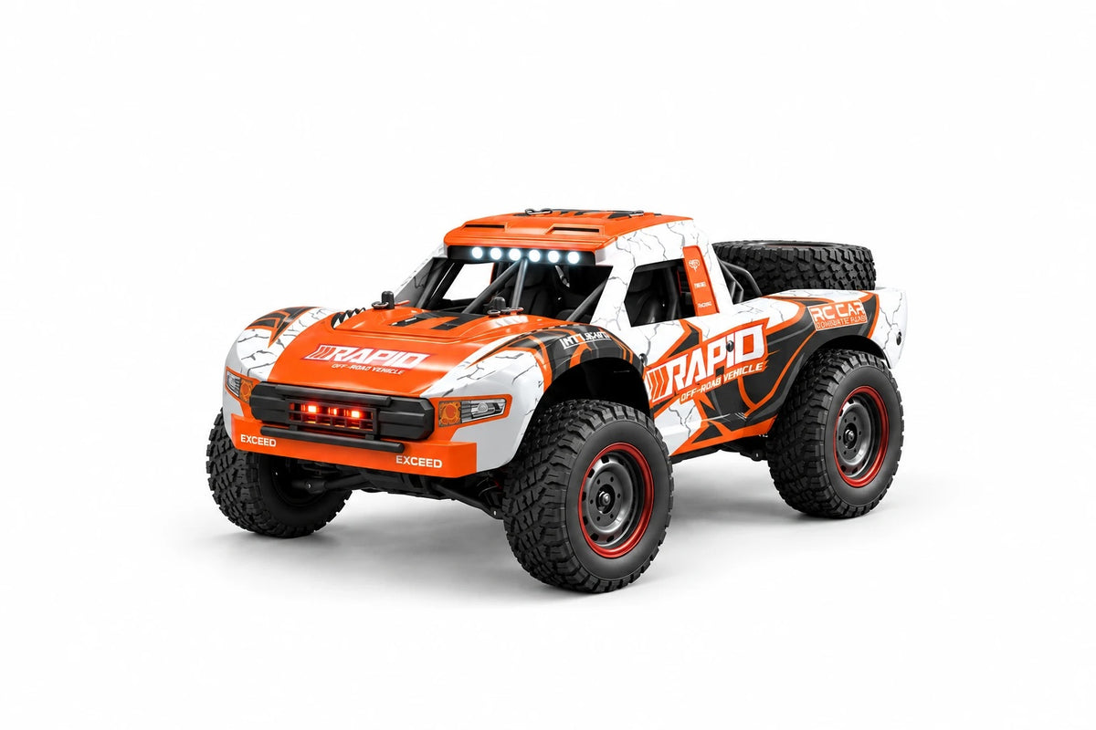 Trophy truck télécommandé Rapid 4×4 1/16 de trois quarts avant sur fond blanc