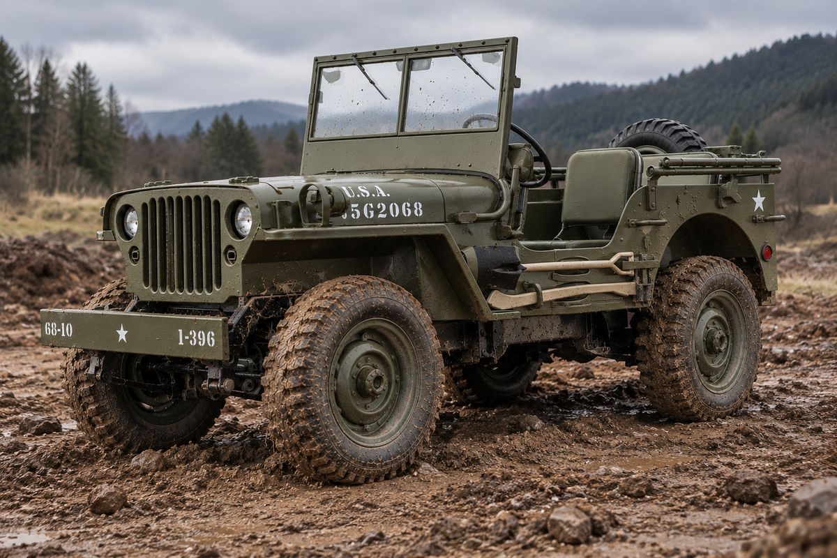 Crawler télécommandé Trooper 4×4 1/10 vert de face dans une ornière boueuse