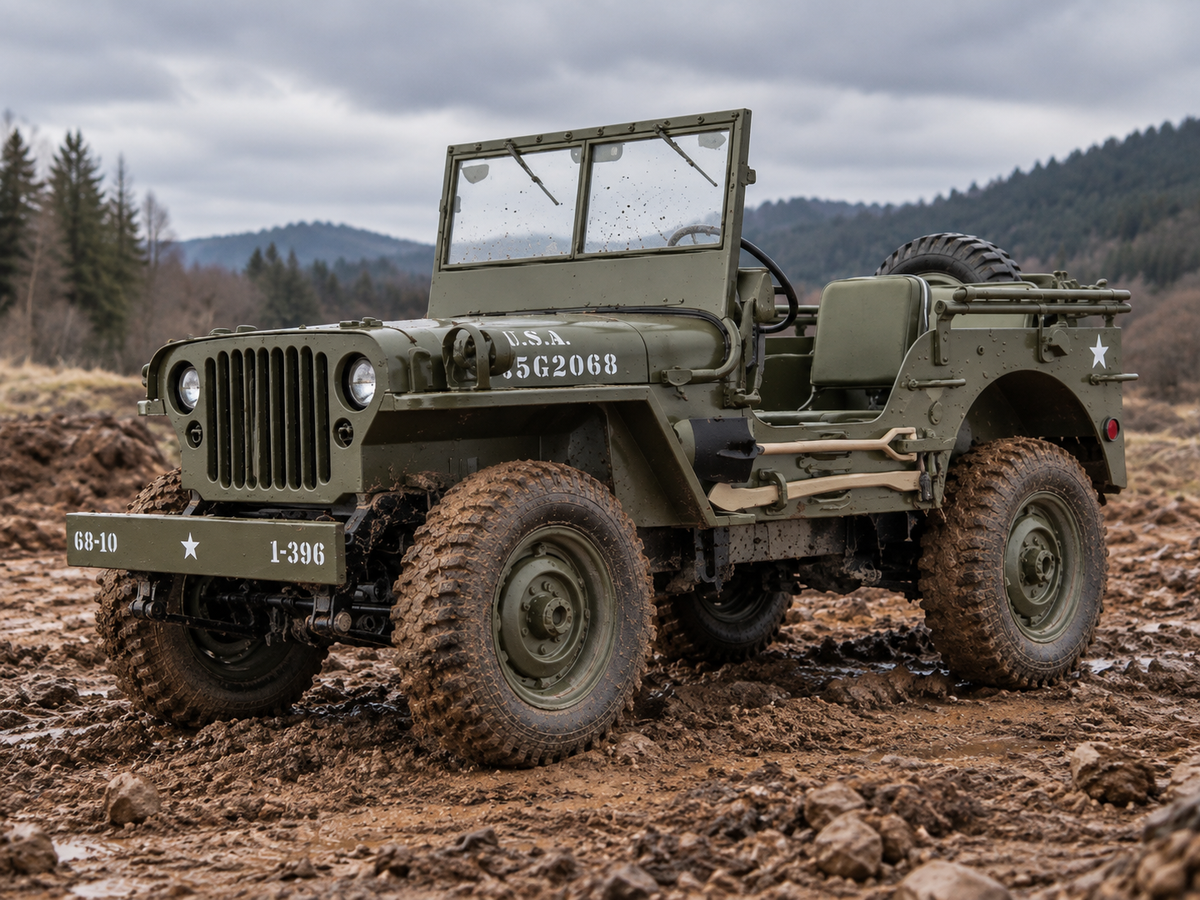 Crawler télécommandé Trooper 4×4 1/10 vert de trois quarts dans la boue