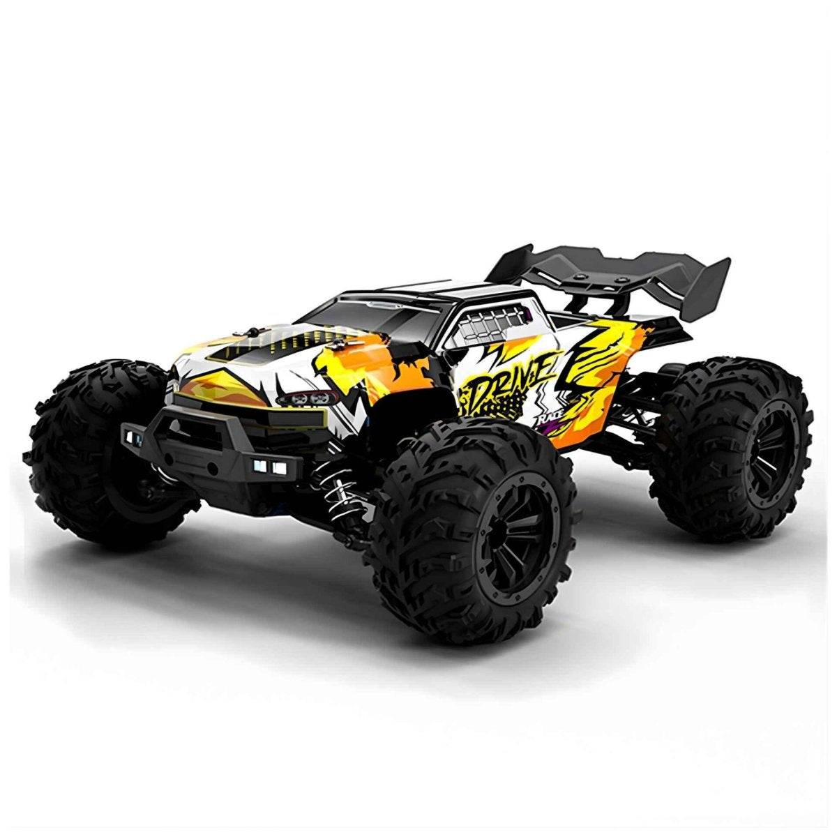 Truggy télécommandé Impact Vector 4×4 1/16 en livrée jaune, vu de trois quarts avant