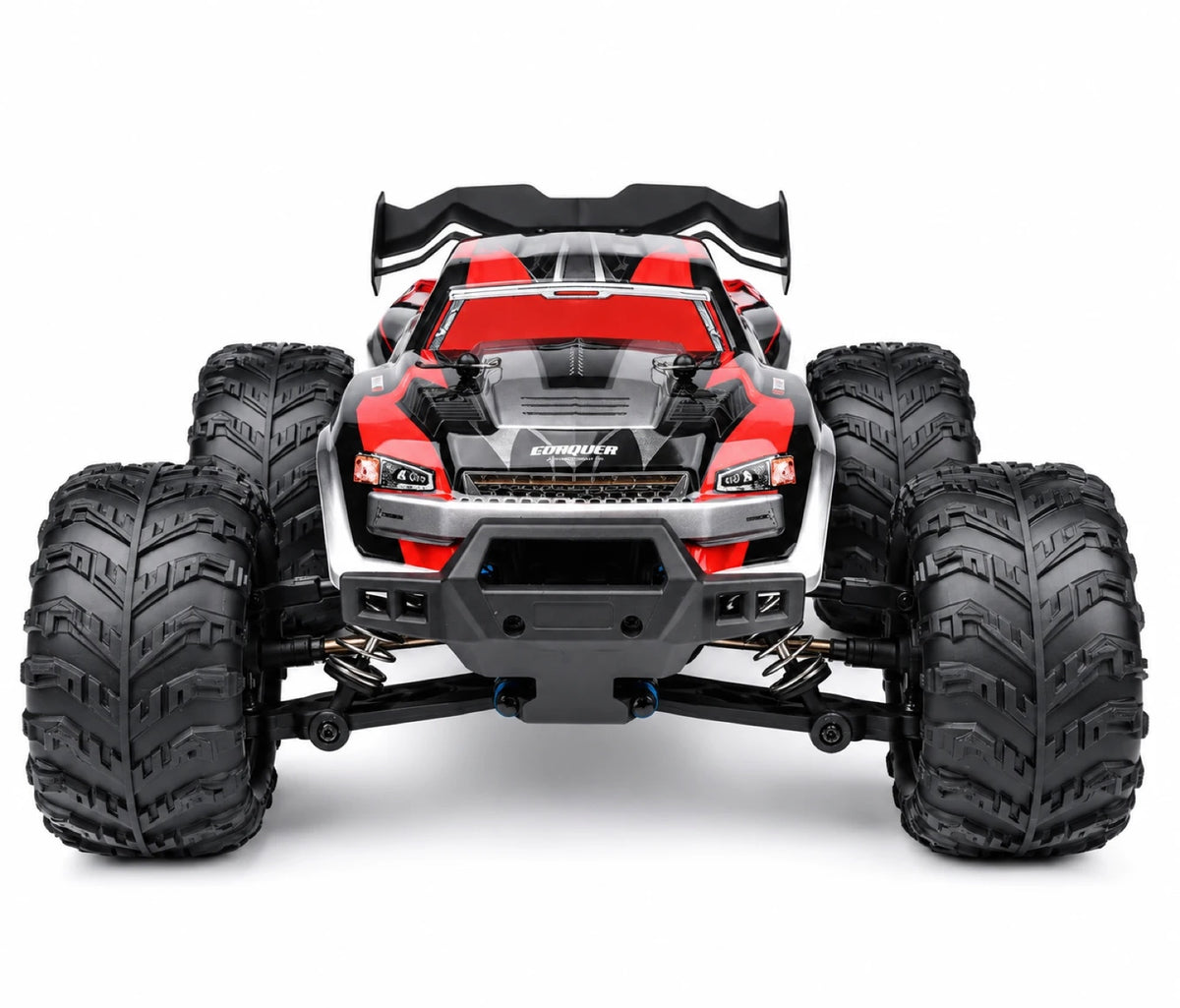 Conquer 4×4 1/16 rouge, vu de face sur fond blanc